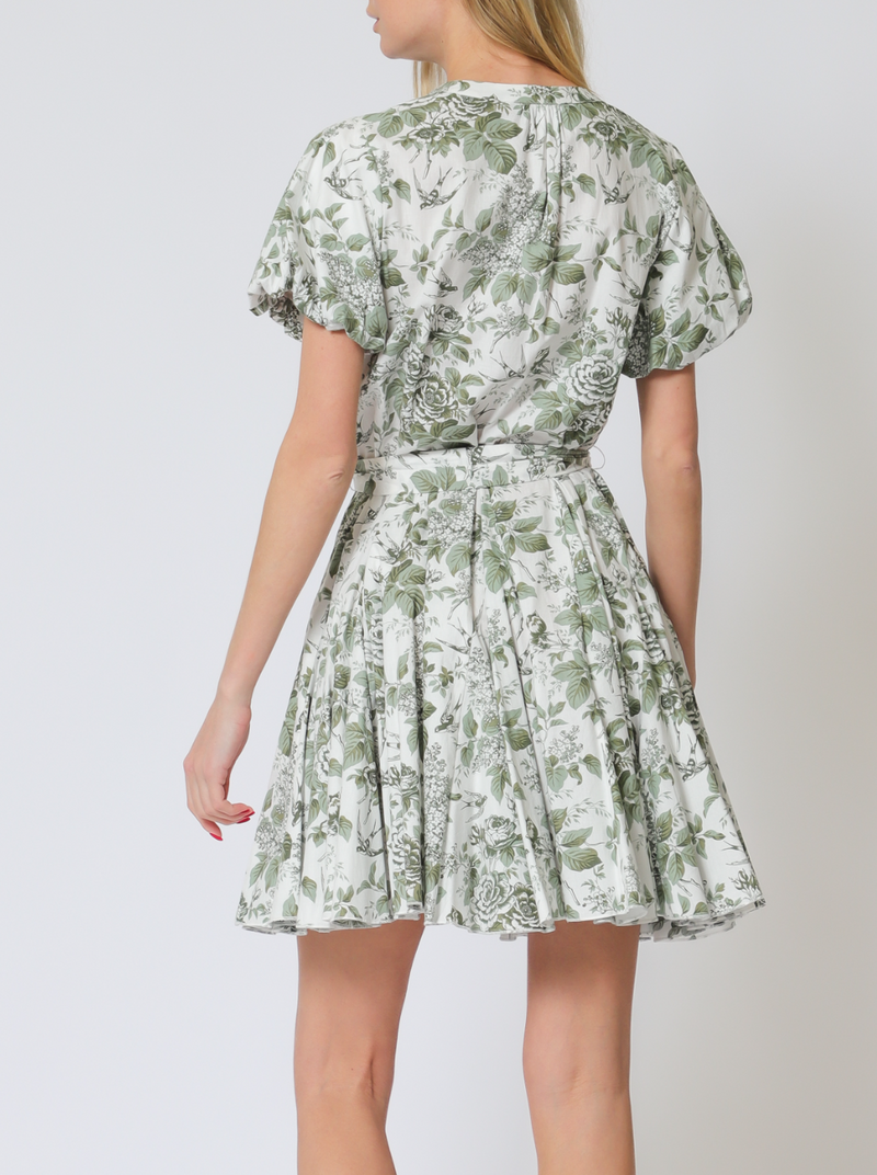 Short Bubble Sleeve Belted Button Down Mini Dress