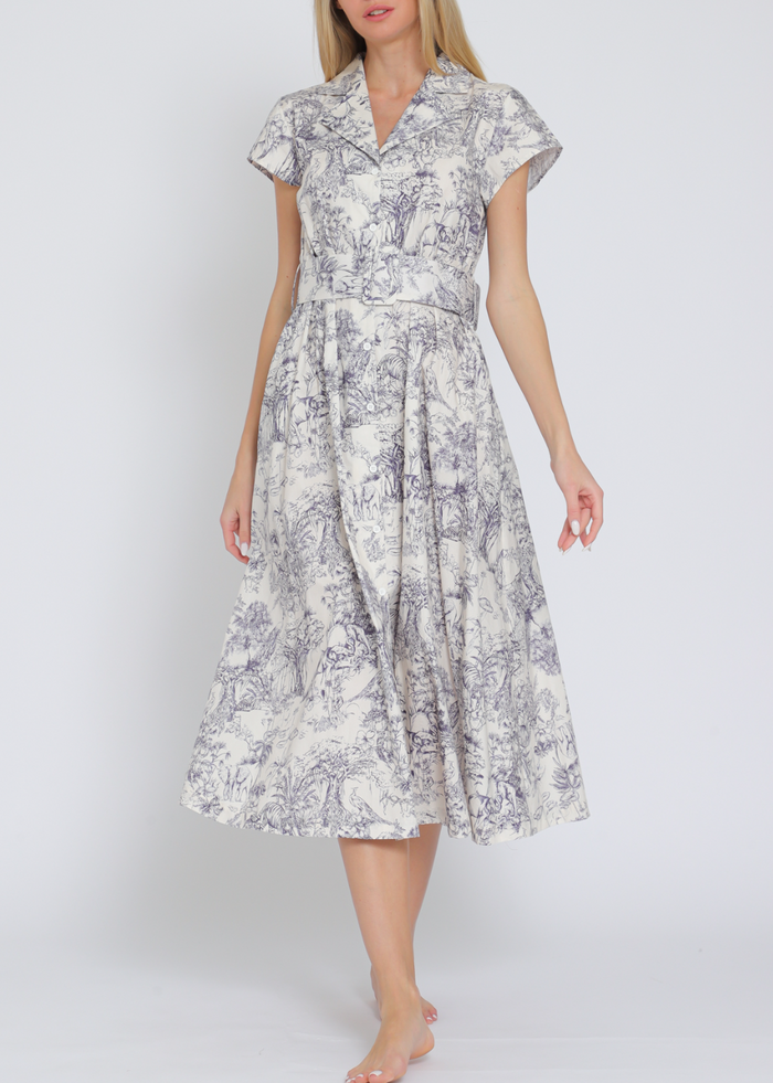 Short Sleeve Button Down Belted Midi Dress