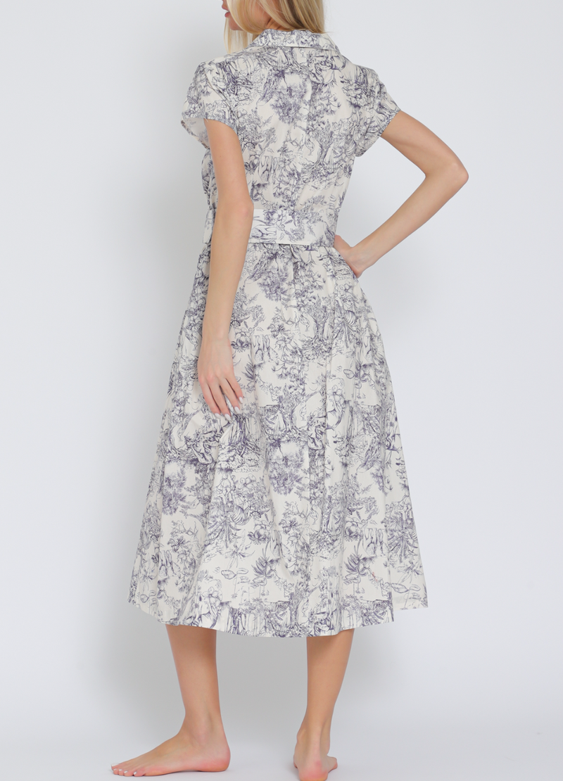 Short Sleeve Button Down Belted Midi Dress