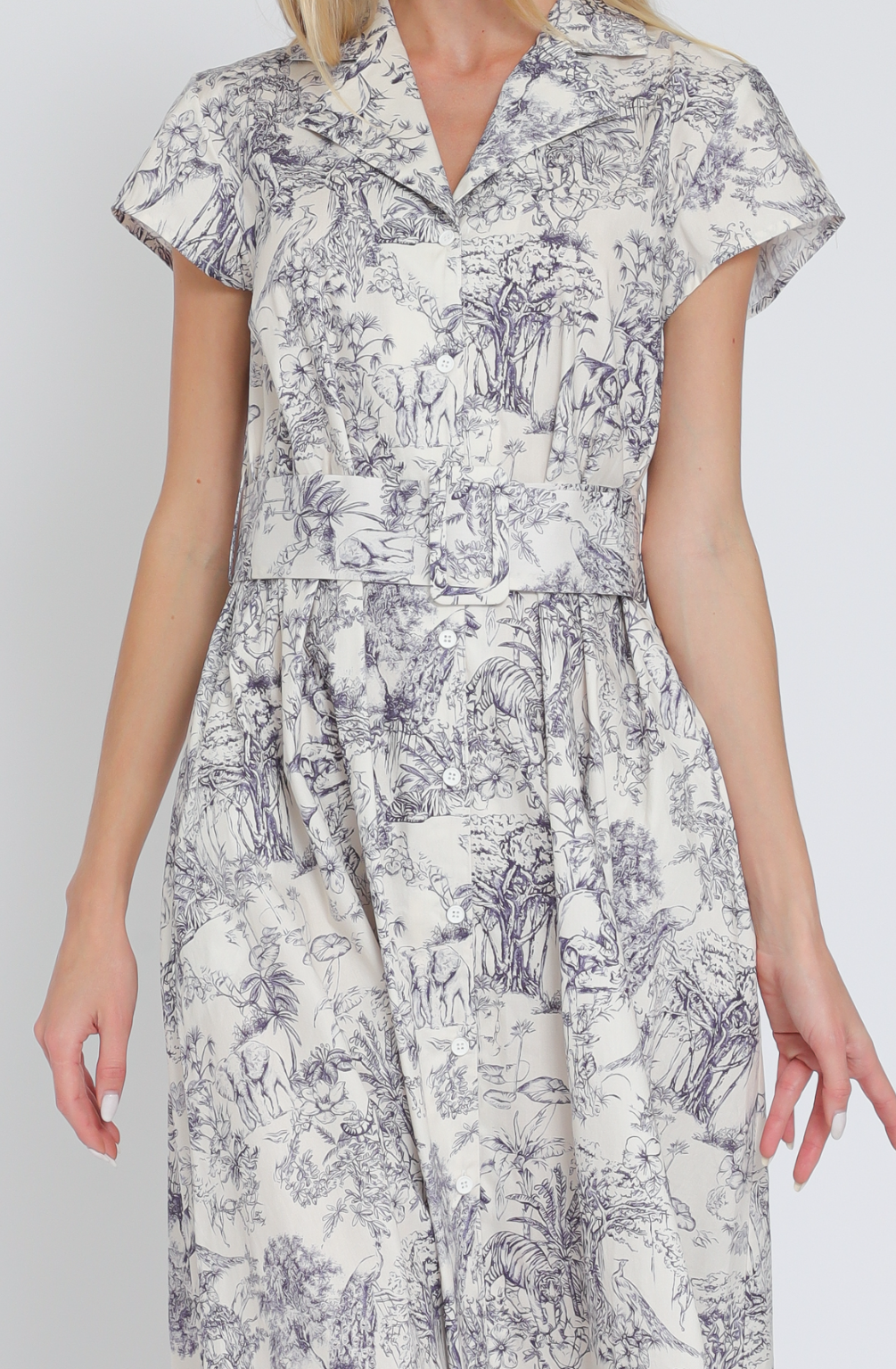 Short Sleeve Button Down Belted Midi Dress