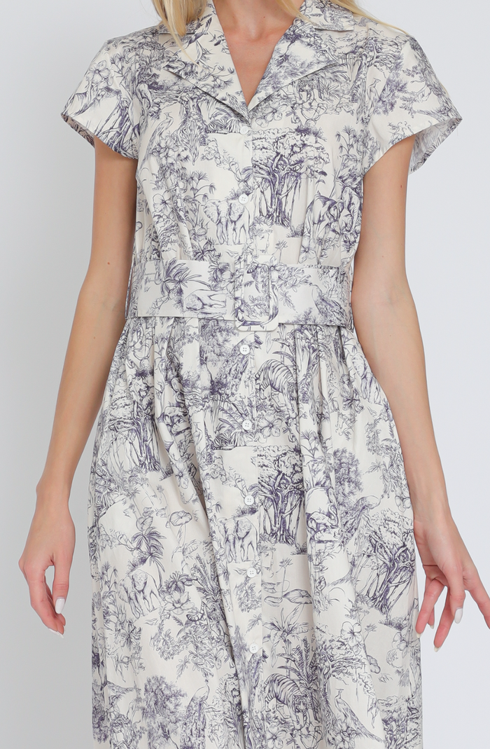 Short Sleeve Button Down Belted Midi Dress