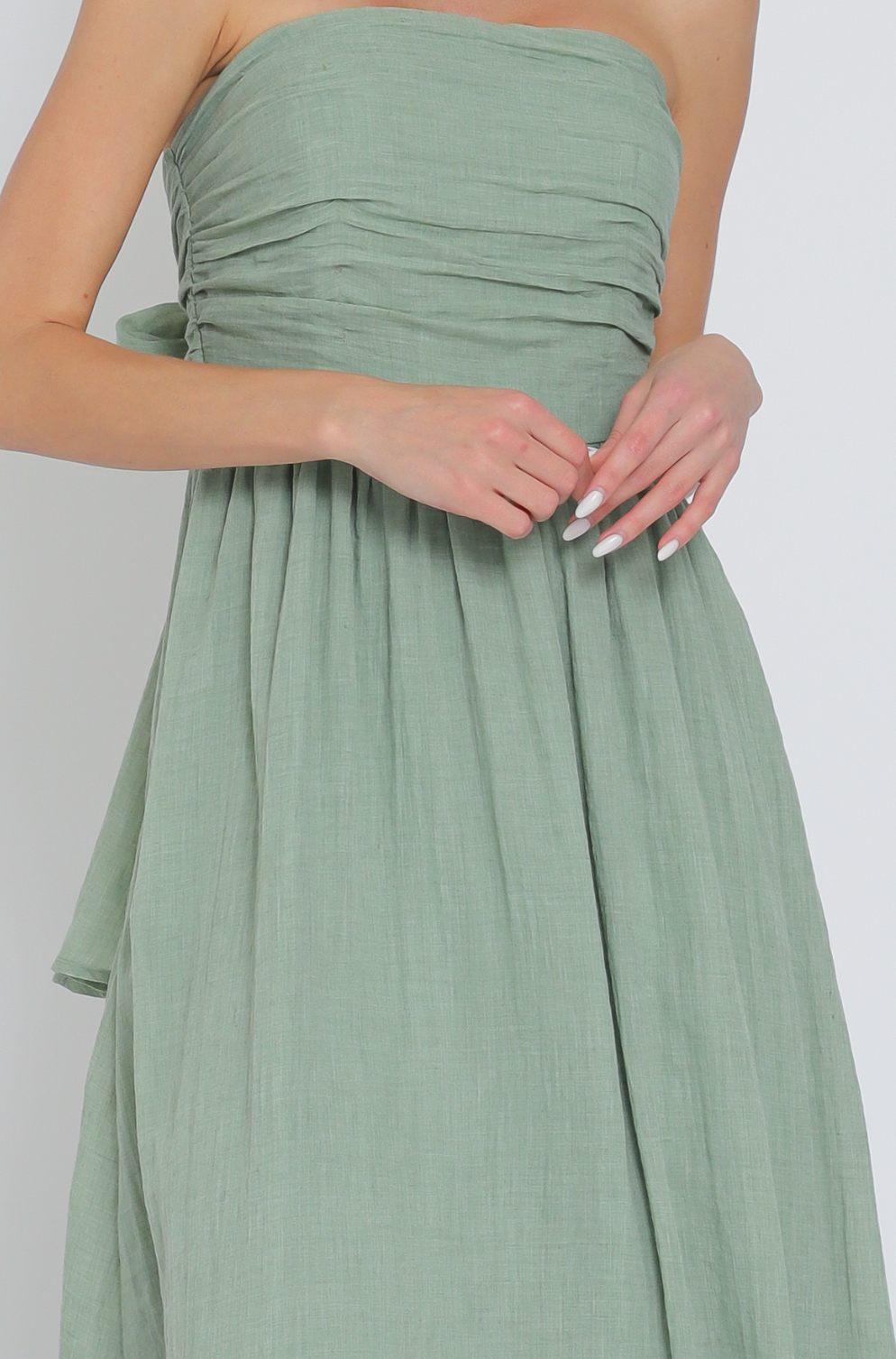 Tube Smocked Tie Back Waisted Midi Dress