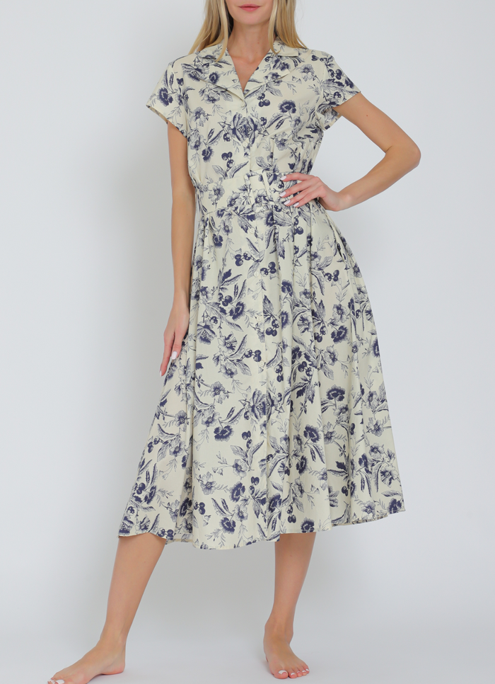 Short Sleeve Button Down Belted Midi Dress