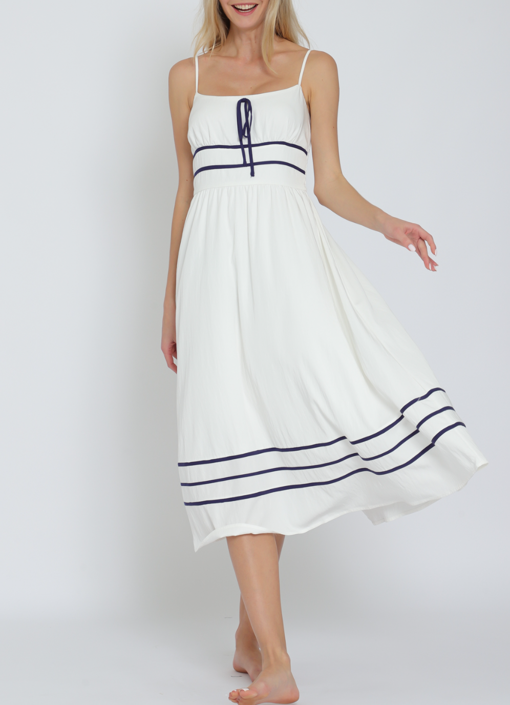 Thin Adjustable Strap Contrast Midi Dress