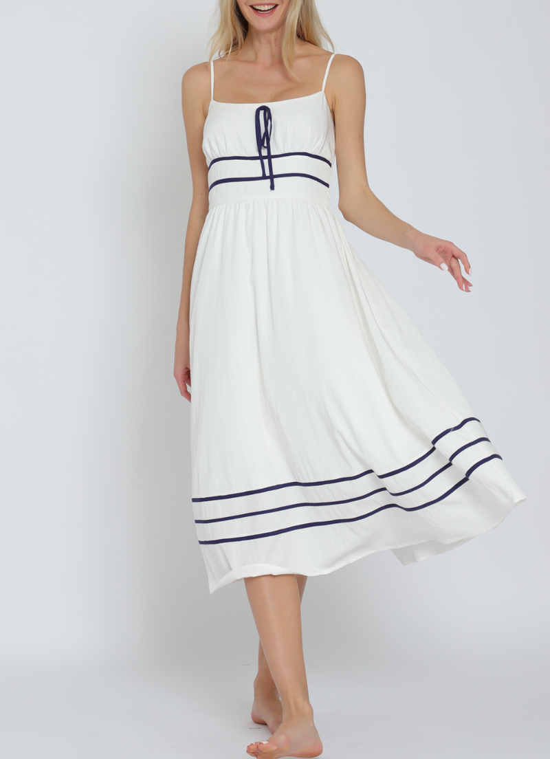 Thin Adjustable Strap Contrast Midi Dress