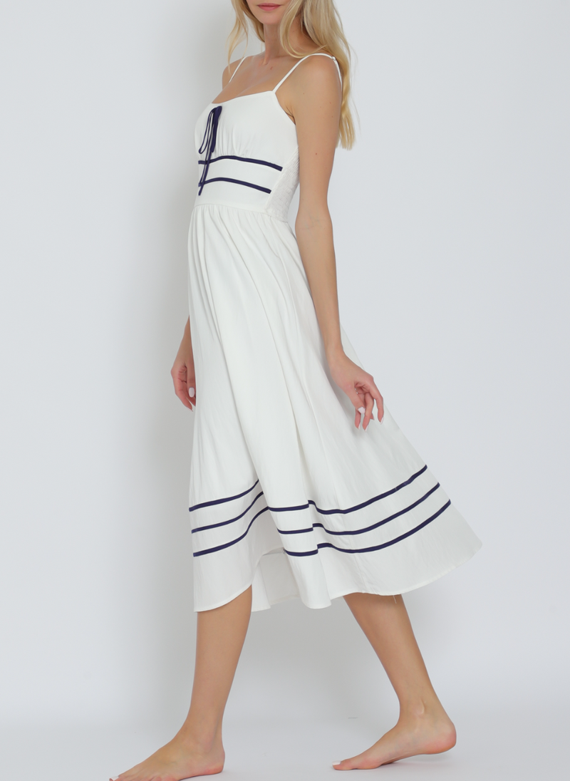 Thin Adjustable Strap Contrast Midi Dress