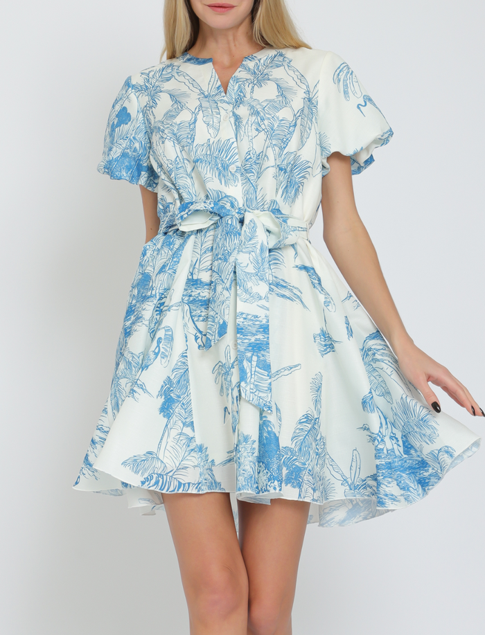 Bubble Short Sleeve Button Down Belted Mini Dress