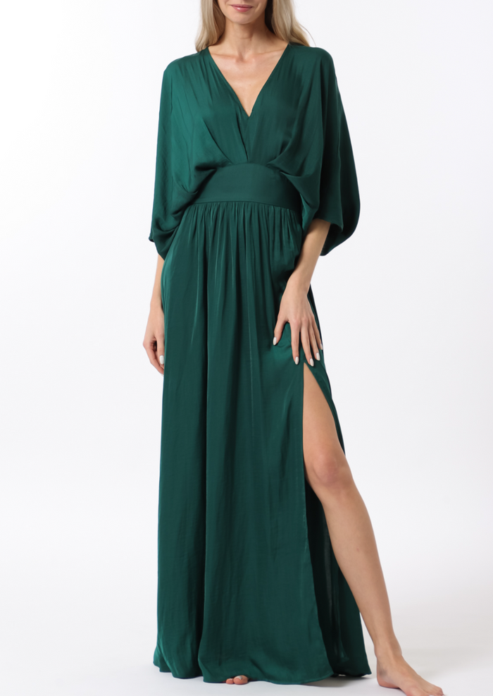 Kimono Sleeve Elastic Back Waisted Maxi Dress Large / Hunter Green Kimono Sleeve Elastic Back Waisted Maxi Dress Large / Hunter Green