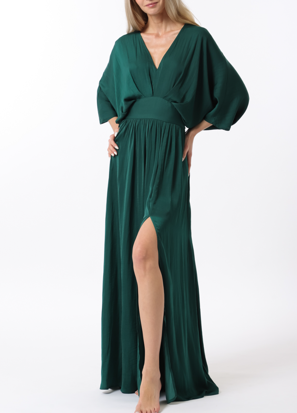 Kimono Sleeve Elastic Back Waisted Maxi Dress