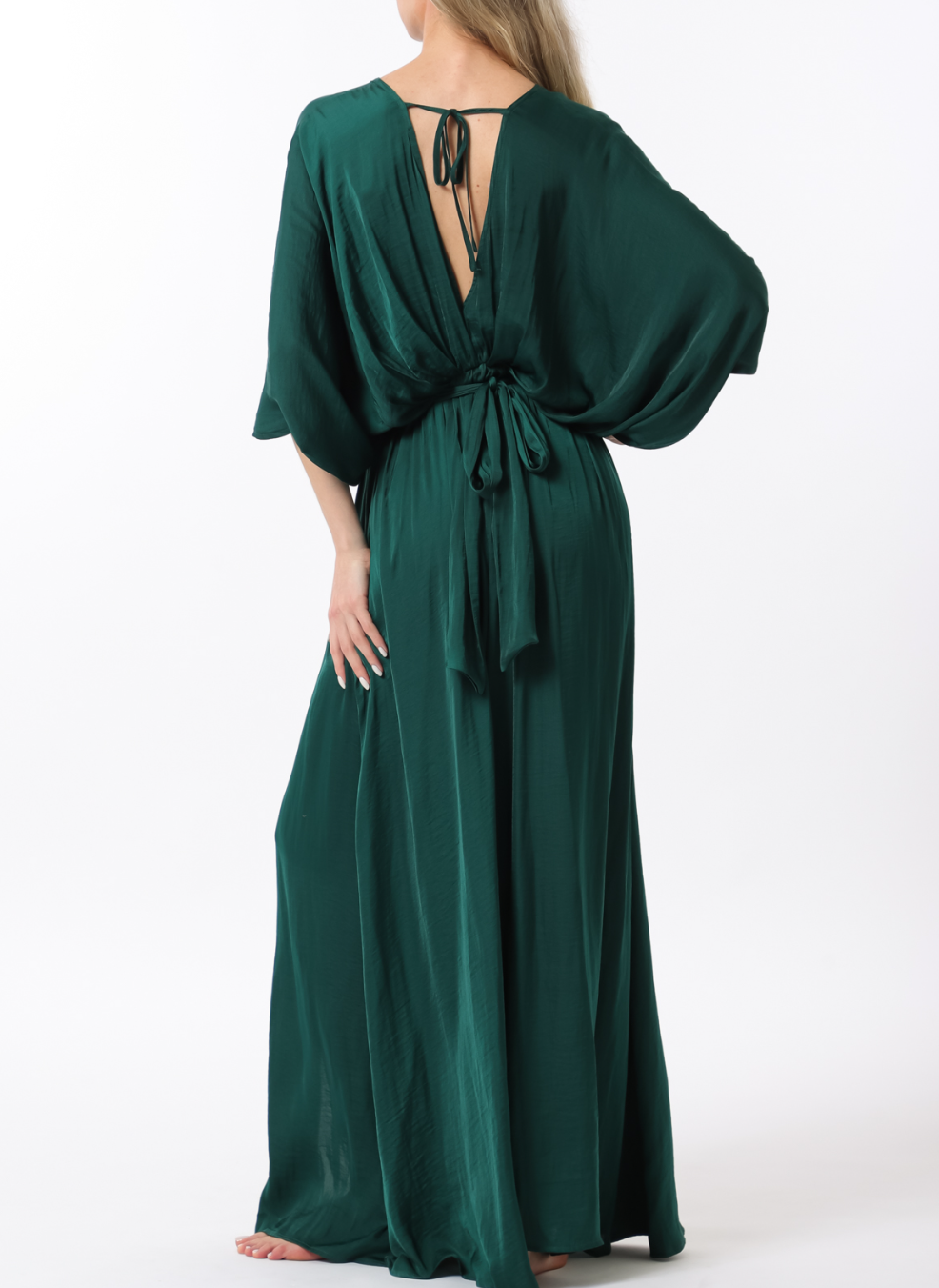 Kimono Sleeve Elastic Back Waisted Maxi Dress