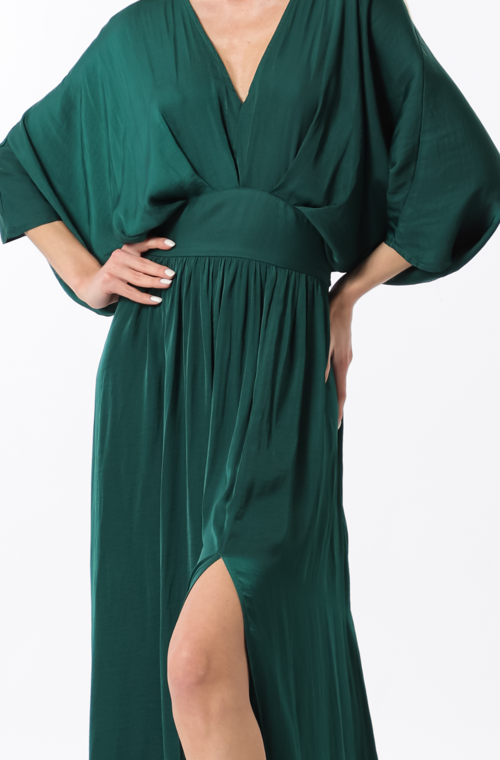 Kimono Sleeve Elastic Back Waisted Maxi Dress