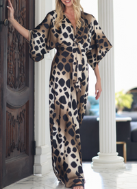 Kimono Sleeve Tie Back Waisted Midi Dress