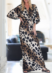 Kimono Sleeve Tie Back Waisted Midi Dress