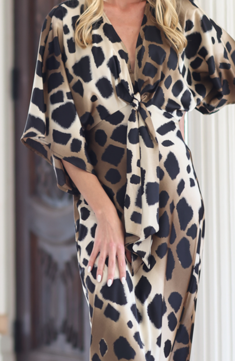 Kimono Sleeve Tie Back Waisted Midi Dress Medium / Taupe Kimono Sleeve Tie Back Waisted Midi Dress Medium / Taupe