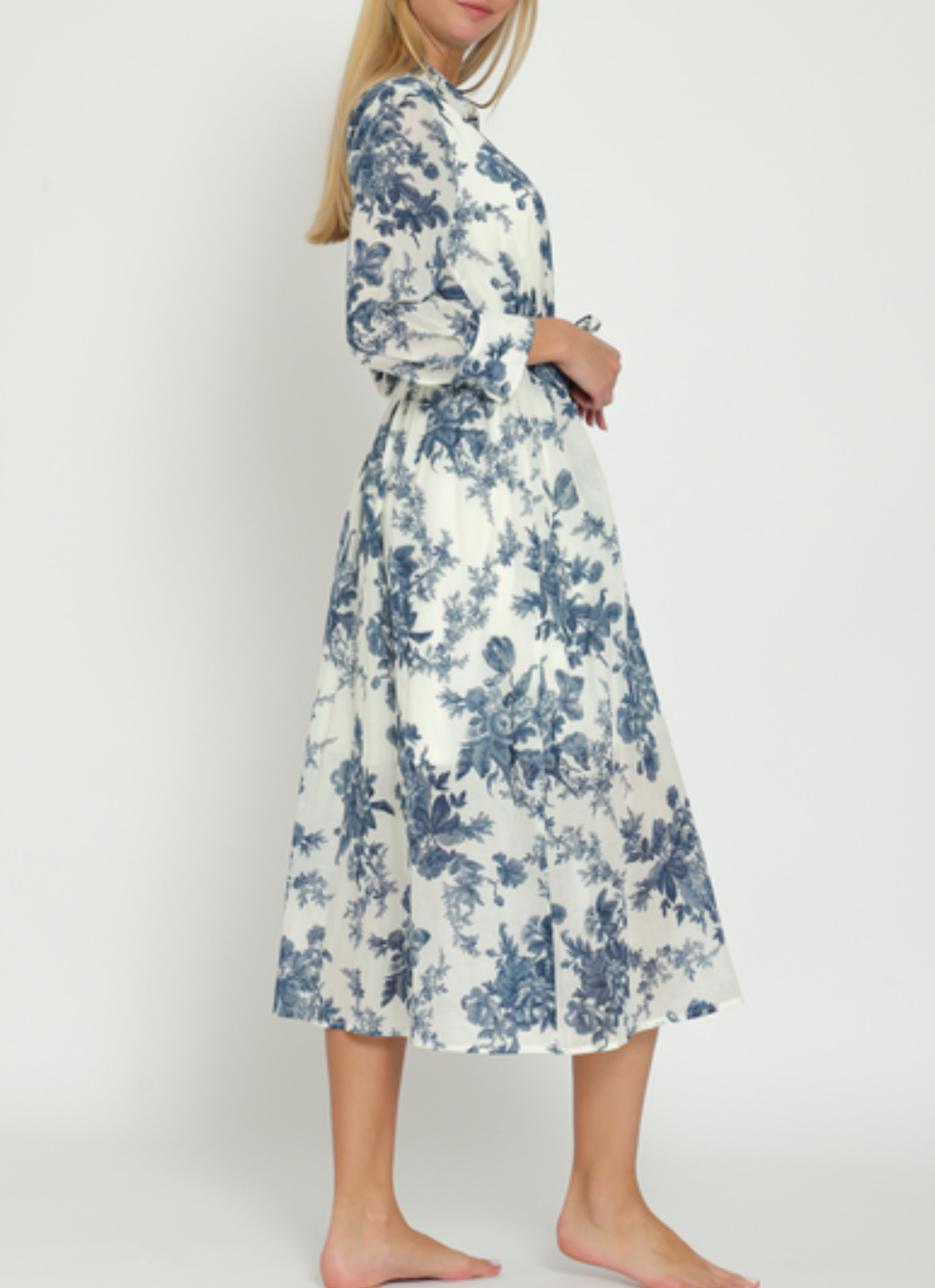 Long Sleeve Belted Button-Down Floral Midi Dress