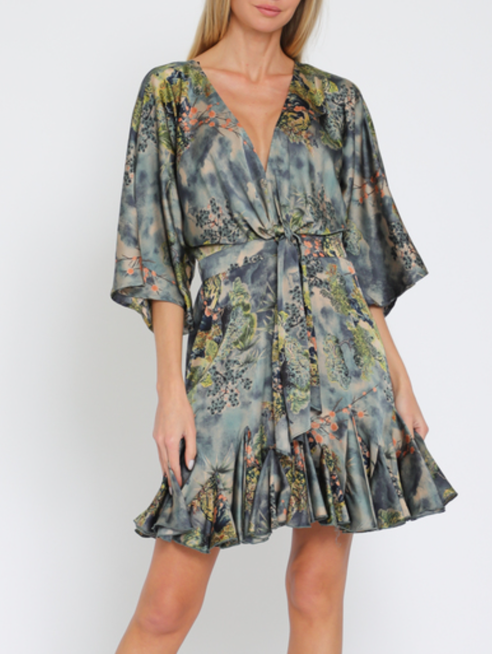 Kimono Sleeve Elastic Back Waisted Mini Dress