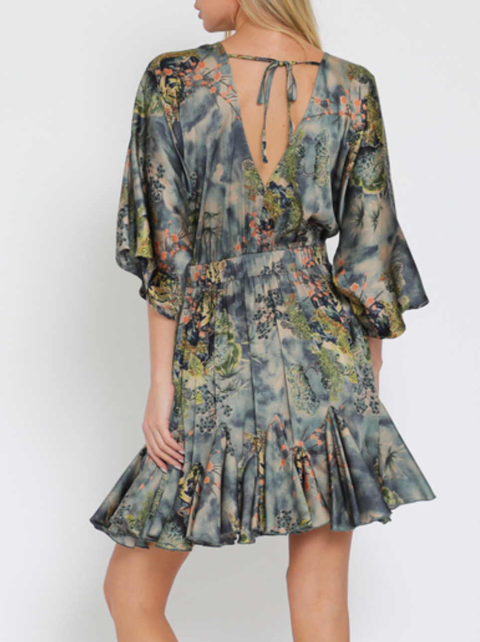 Kimono Sleeve Elastic Back Waisted Mini Dress