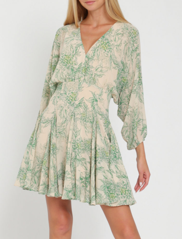 Dolman Sleeve V-Neck Ruffle Hem Mini Dress