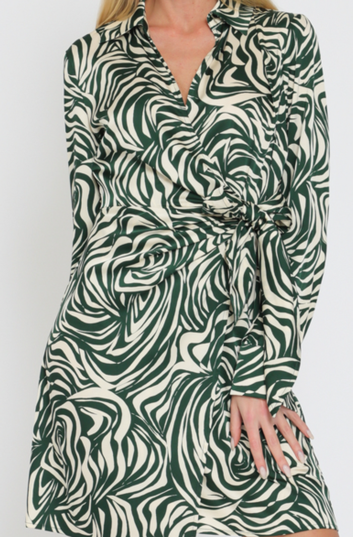 Long Sleeve Shirt Collar Wrap Mini Dress