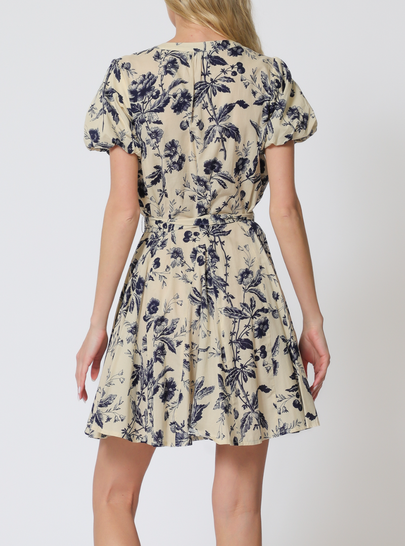 Bubble Short Sleeve Button Down Floral Mini Dress