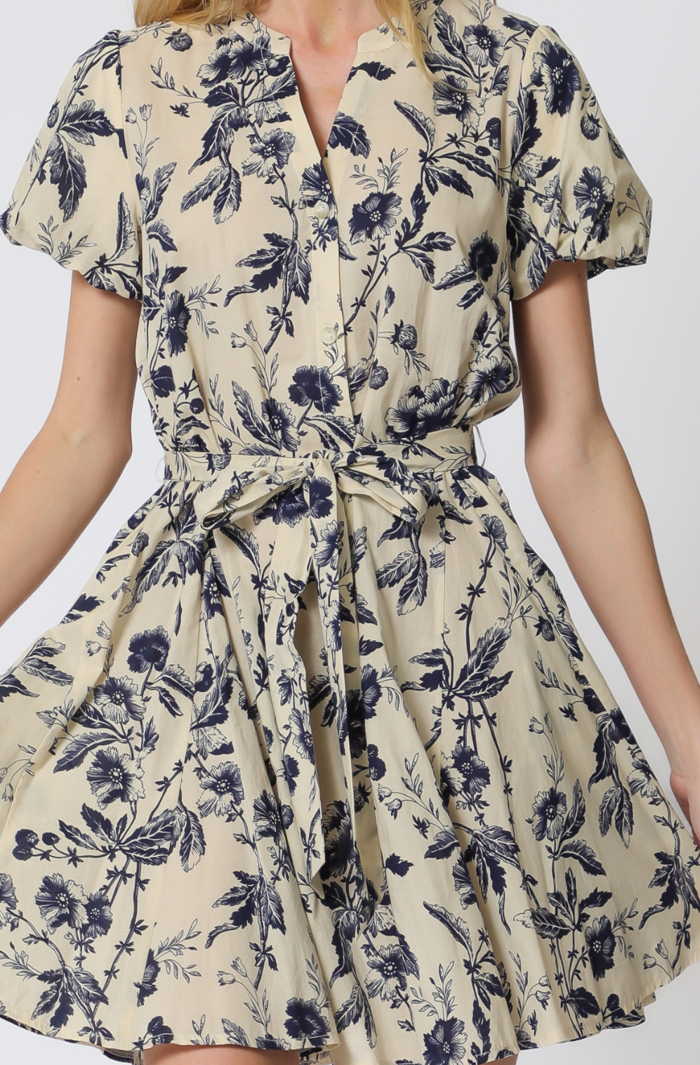 Bubble Short Sleeve Button Down Floral Mini Dress