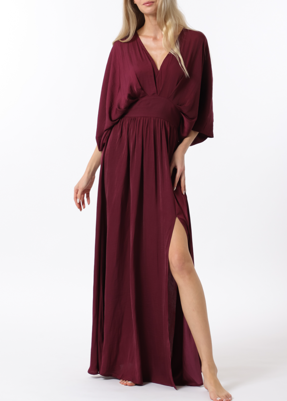 Kimono Sleeve Elastic Back Waisted Maxi Dress