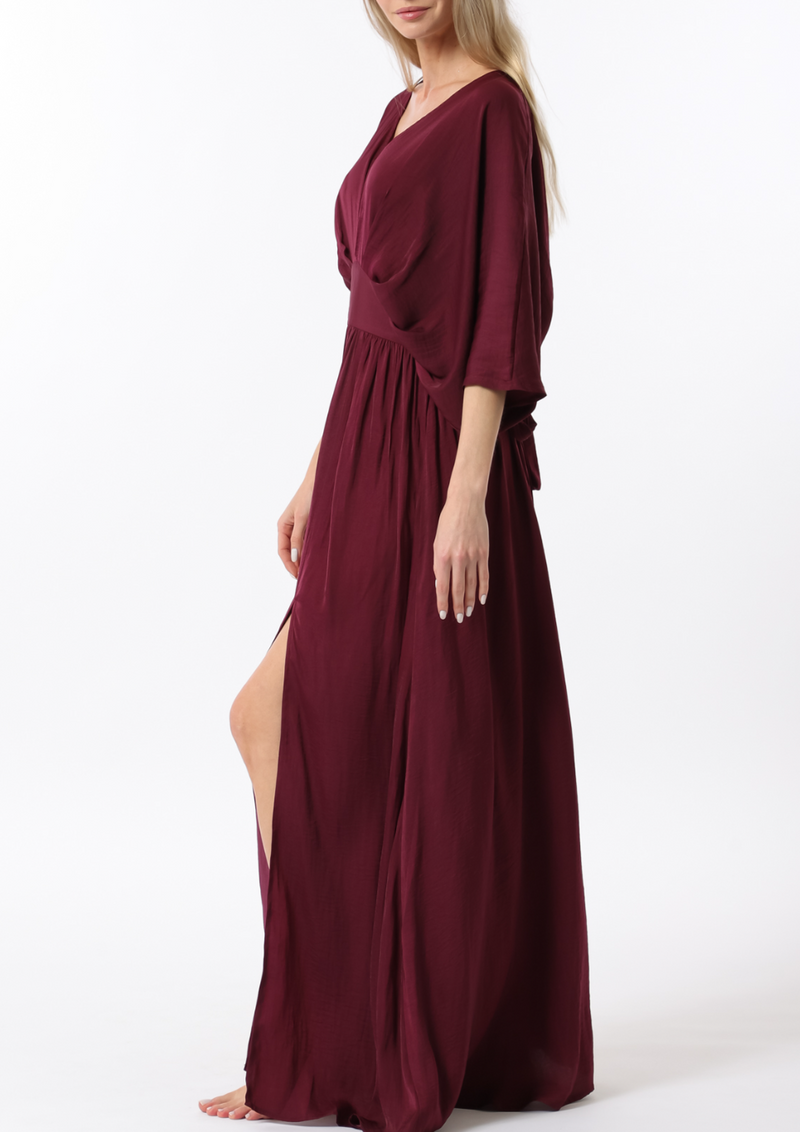 kimono dress formal Sleeve Elastic Back Waisted Maxi Small / Burgundy COUNT-17