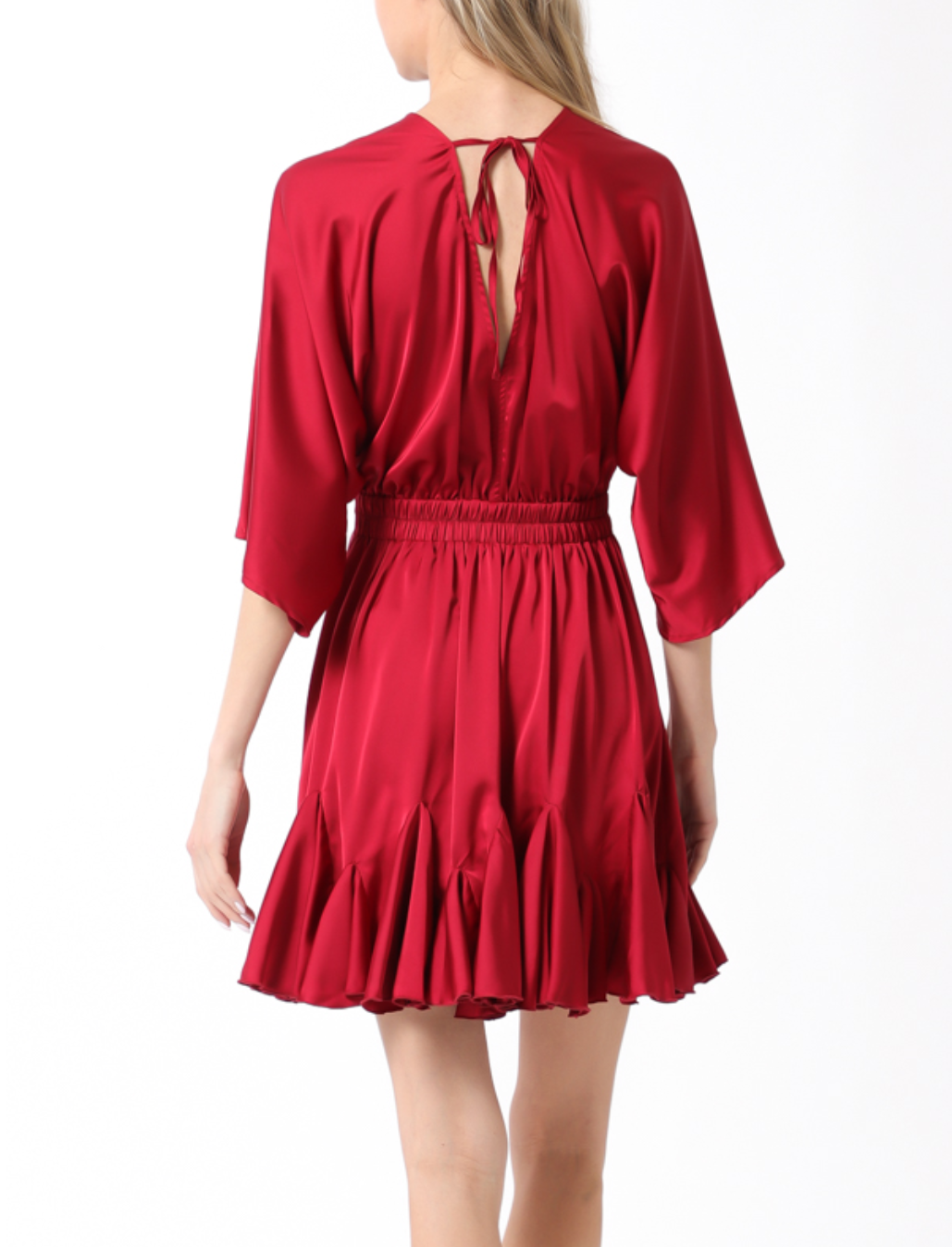Kimono Sleeve Elastic Back Waisted Mini Dress