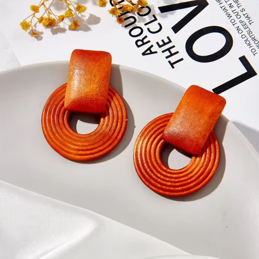 Vintage Rattan Wooden Drop Earrings