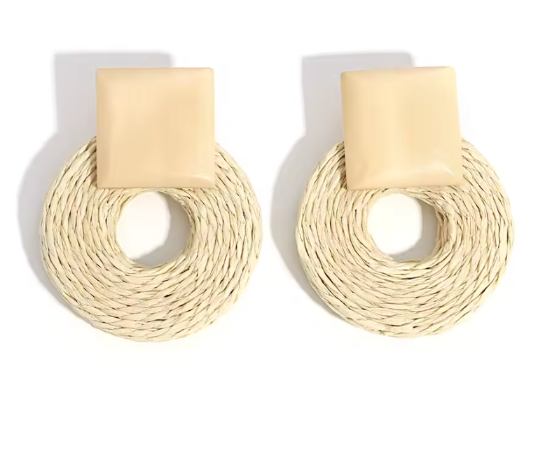 Bohemia Handmade Braided Raffia Wooden Earrings