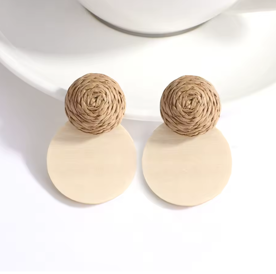 Handmade Rattan Wooden Drop Earrings