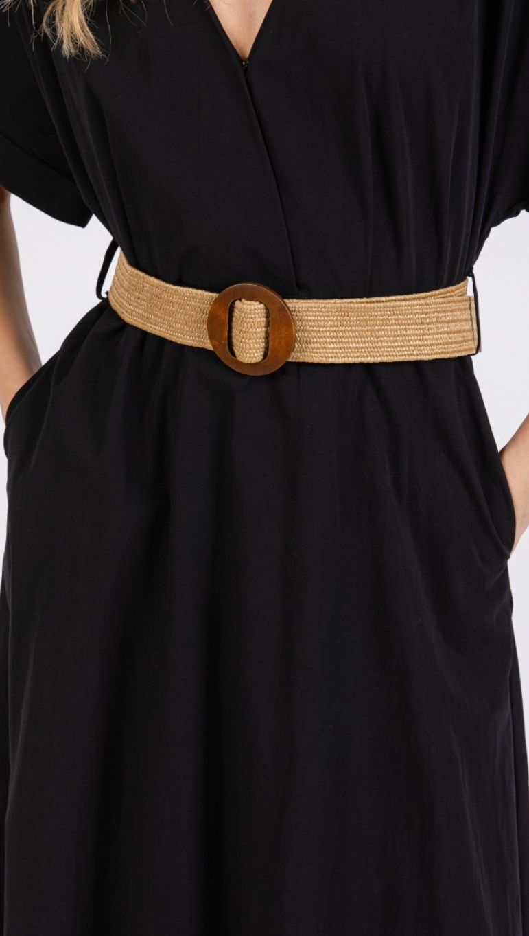 Woven Solid Short Sleeve V-Neck Maxi Dress
