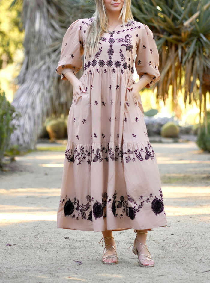 Sienna Embroidered Puff Sleeve Maxi Dress