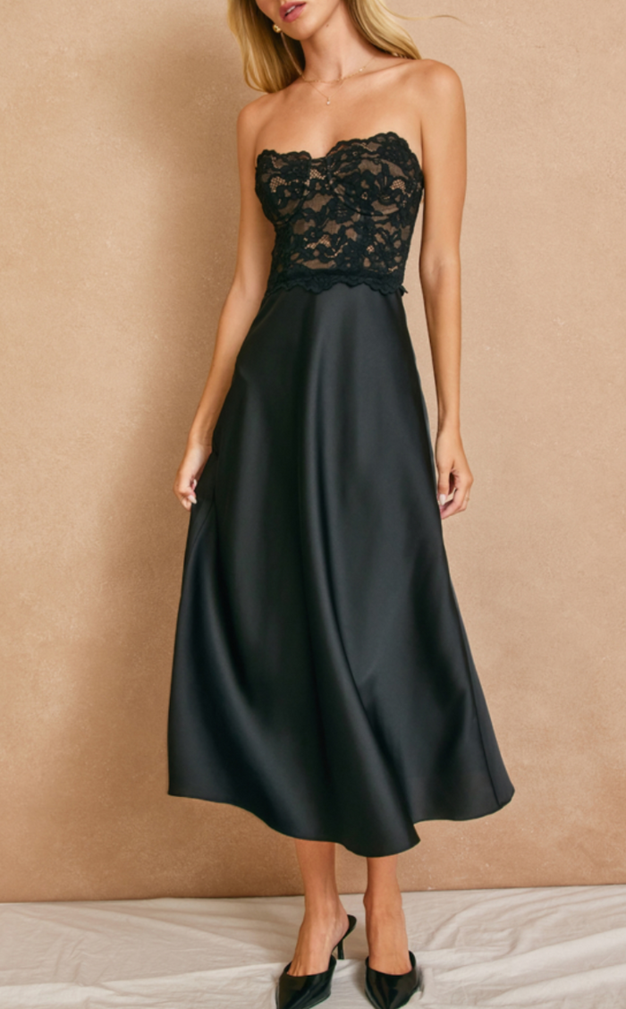 Convertible Lace and Satin Midi Dress