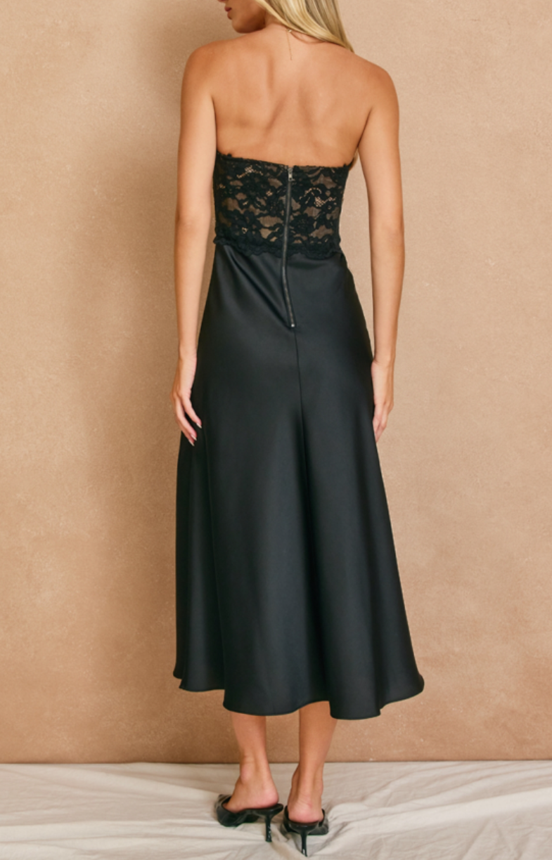 Convertible Lace and Satin Midi Dress