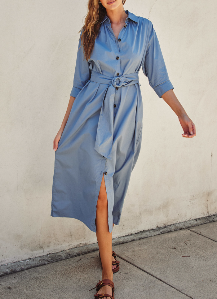 Cotton Poplin Buckled Belt Shirt Dress