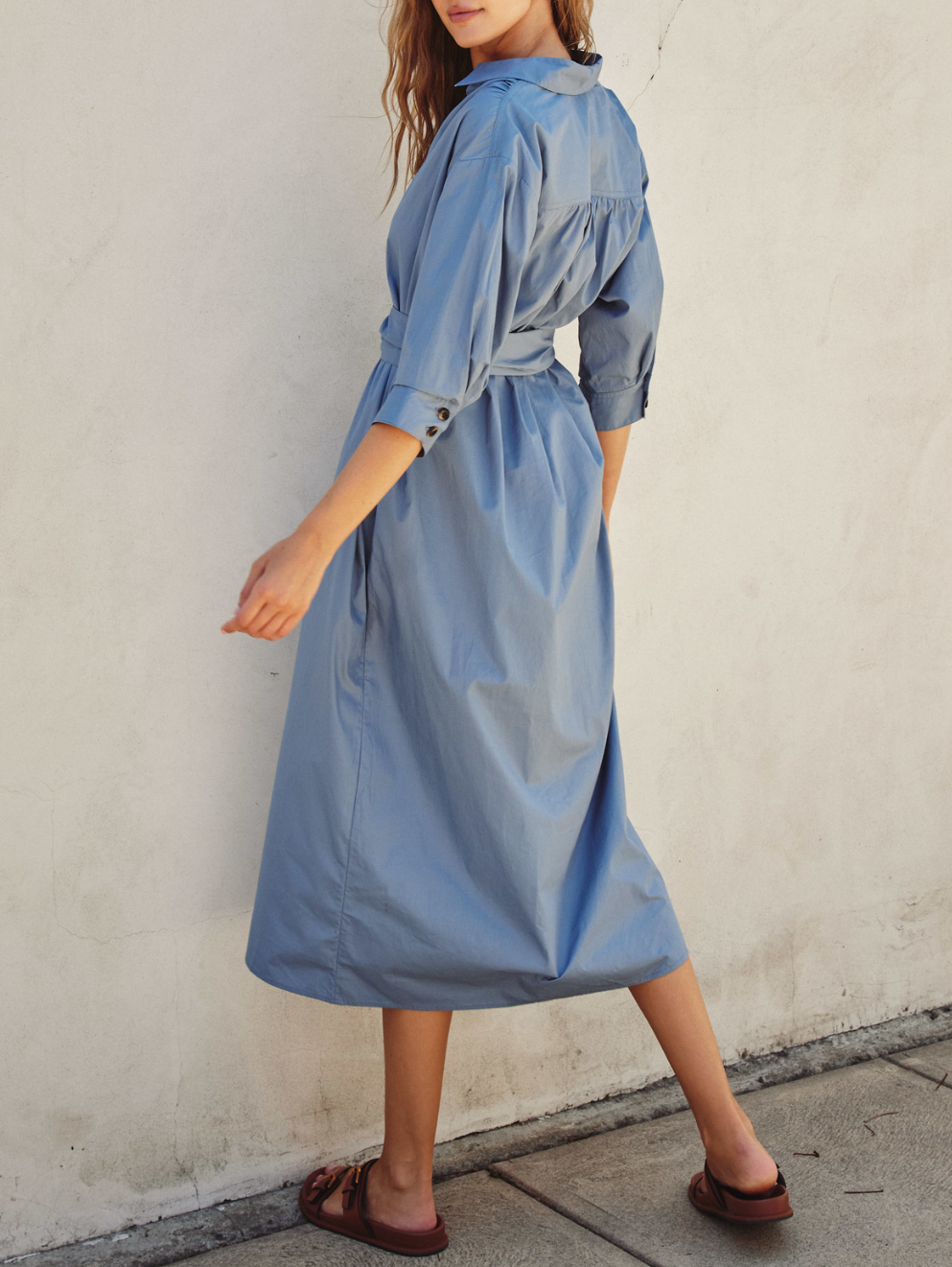 Cotton Poplin Buckled Belt Shirt Dress