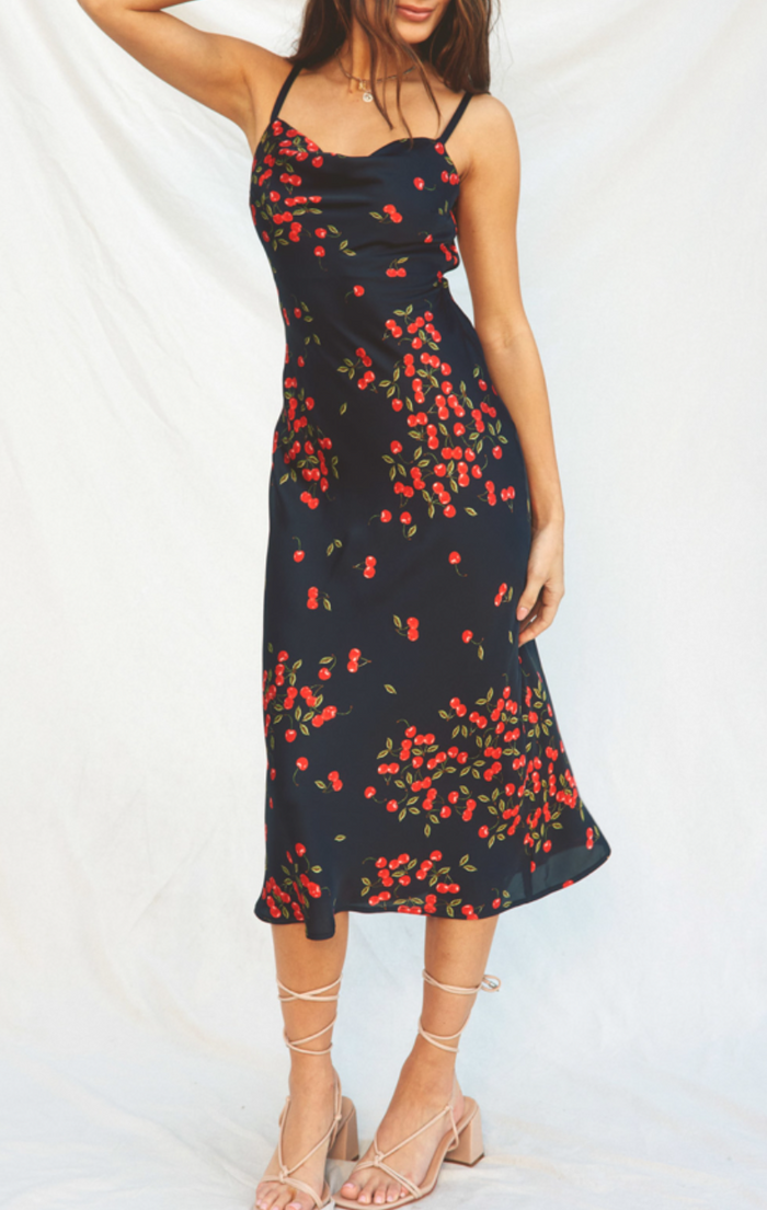 Fruit Punch Cowl Neck X Back Midi Dress