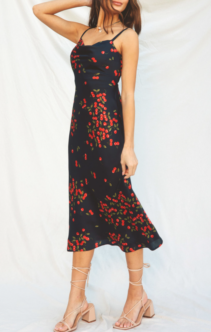 Fruit Punch Cowl Neck X Back Midi Dress