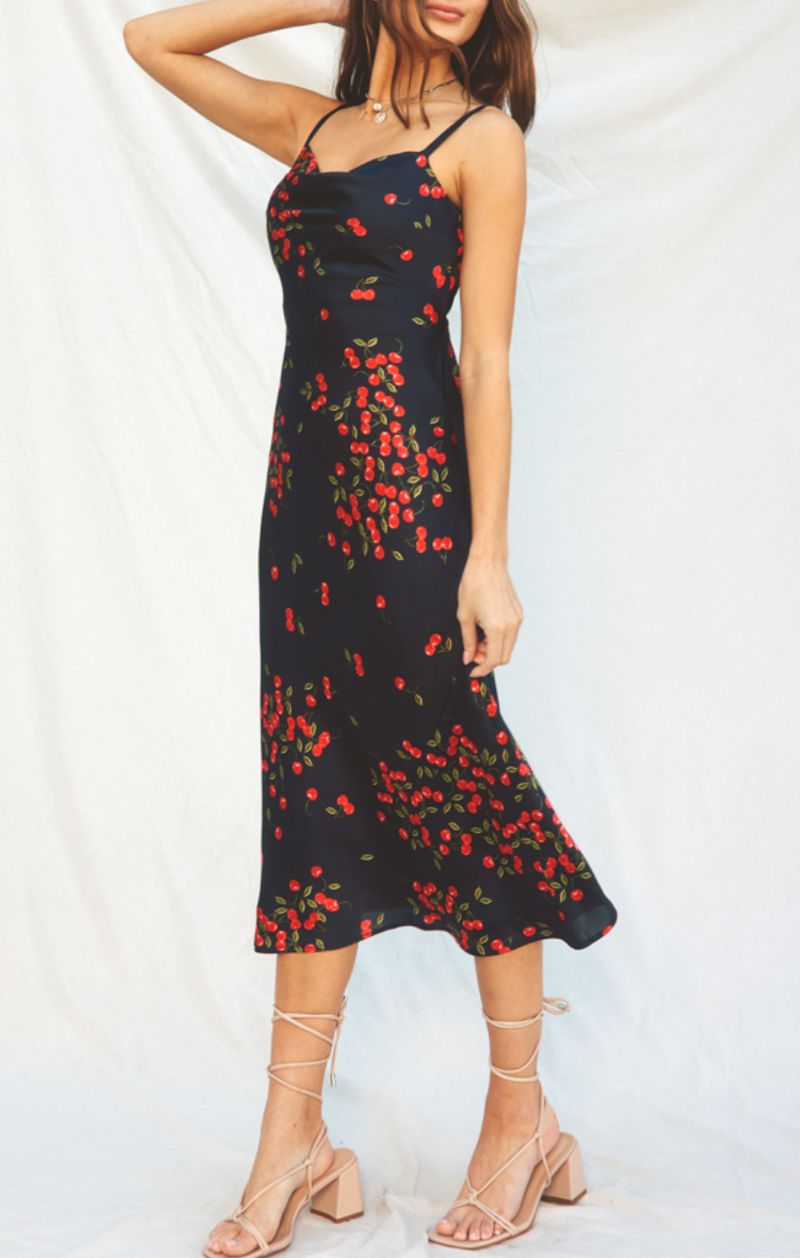 Fruit Punch Cowl Neck X Back Midi Dress