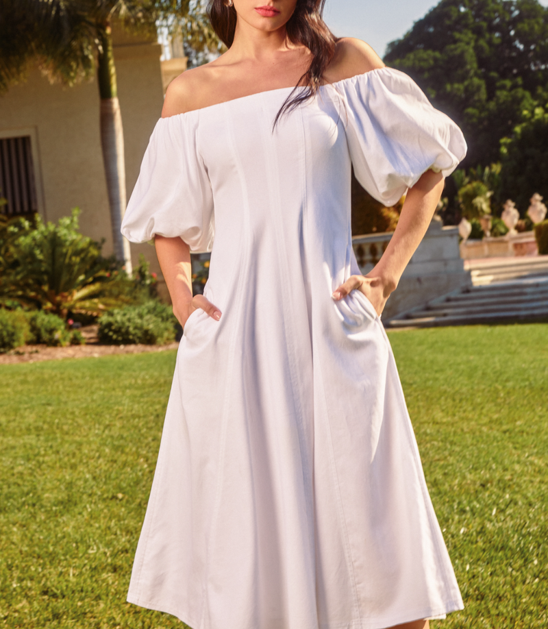 off shoulder midi dress Off The Shoulder Midi Dress Large / White