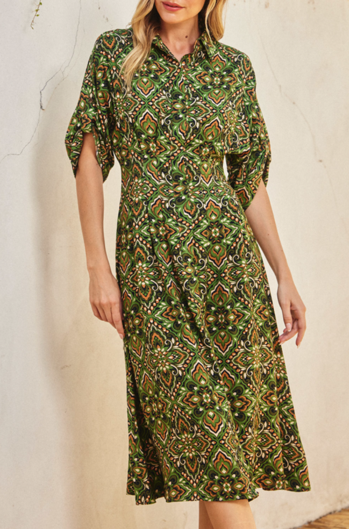 Casting Shadows Cinched Waist Shirt Dress