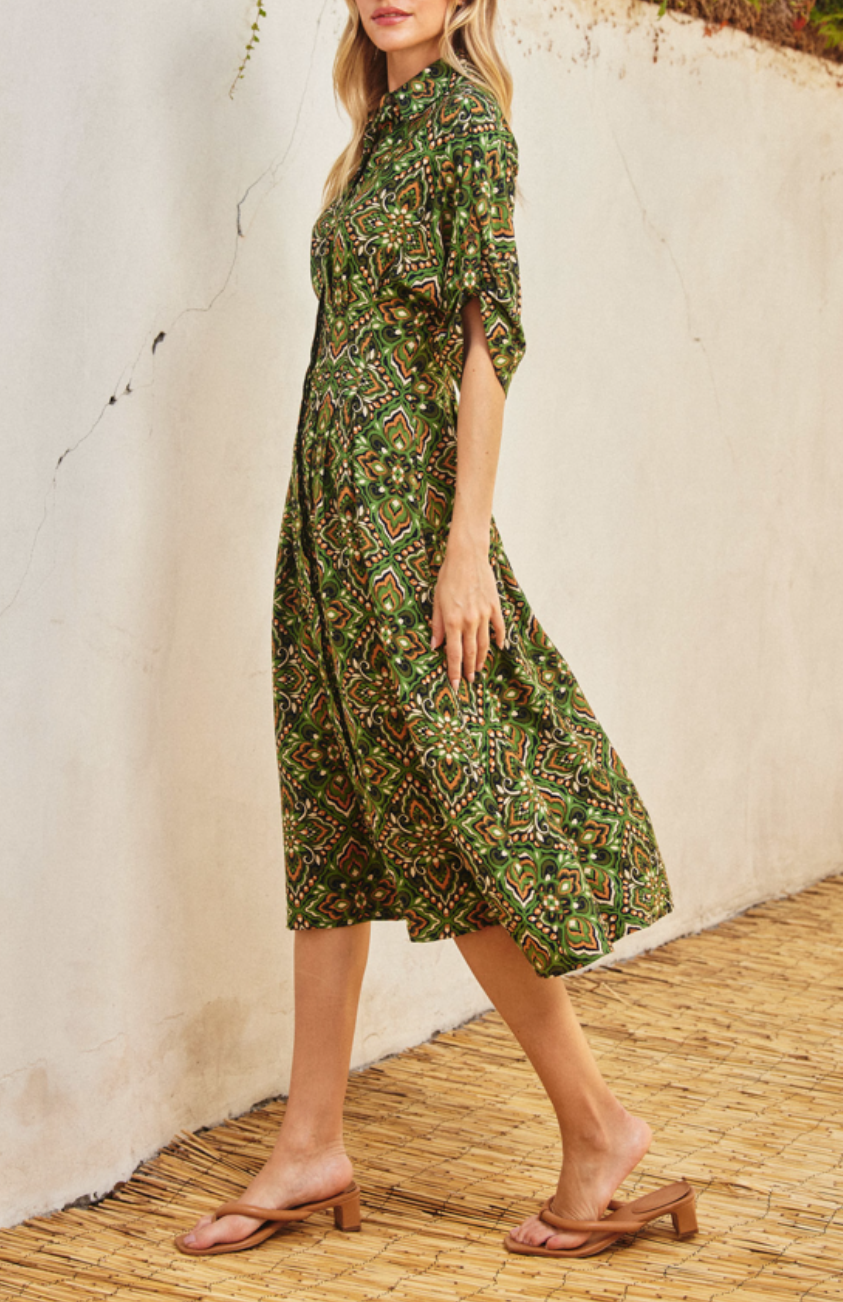 Casting Shadows Cinched Waist Shirt Dress Medium / Olive