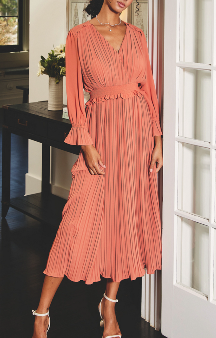 Surplice Back Pleated Dress