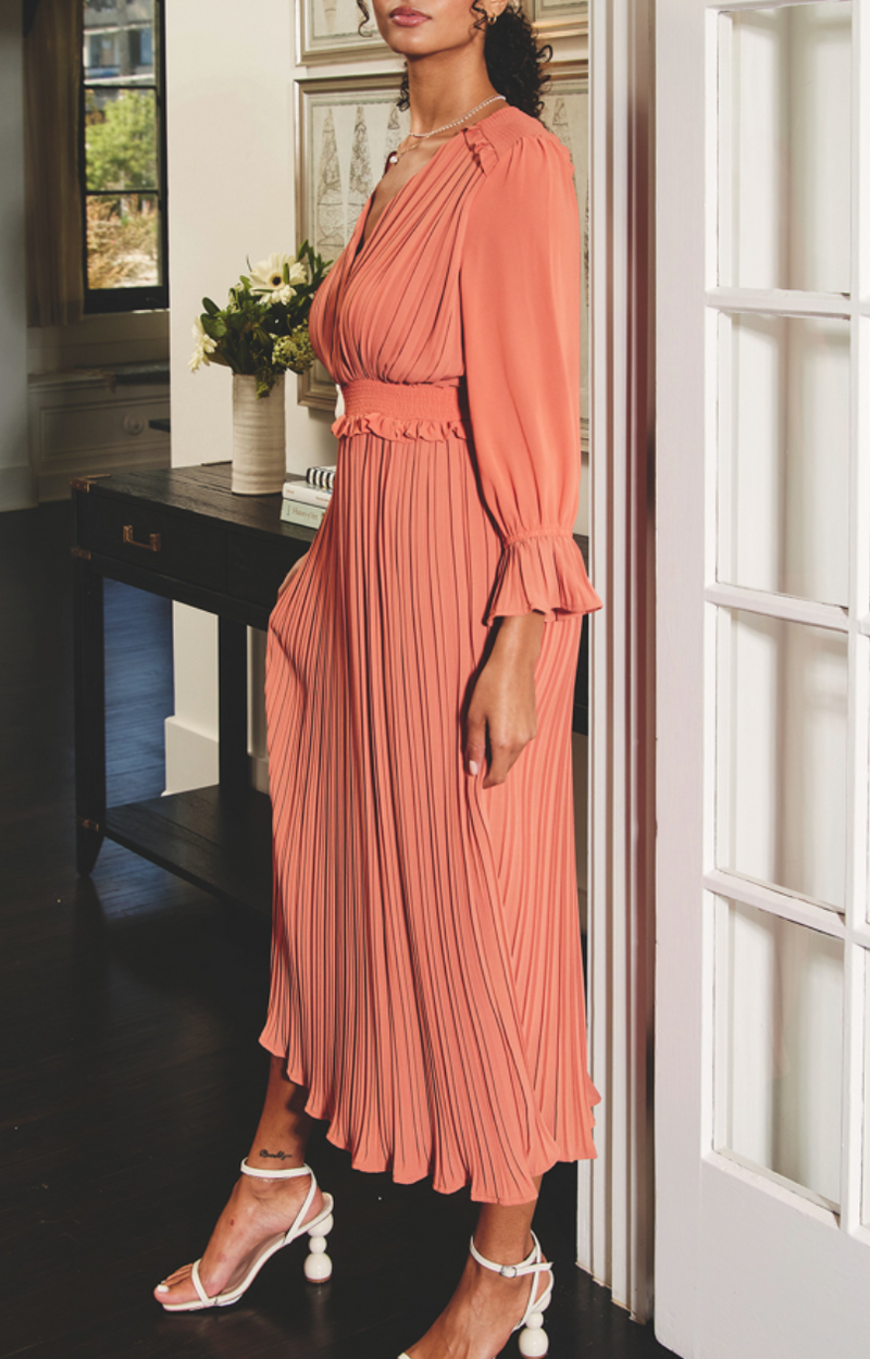 Surplice Back Pleated Dress