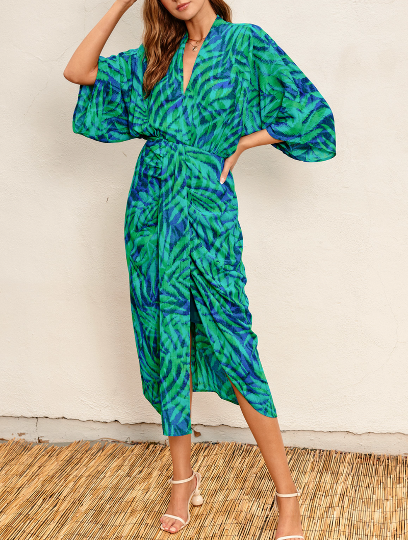 Tropic Thunder V-Neck Ruched Dress