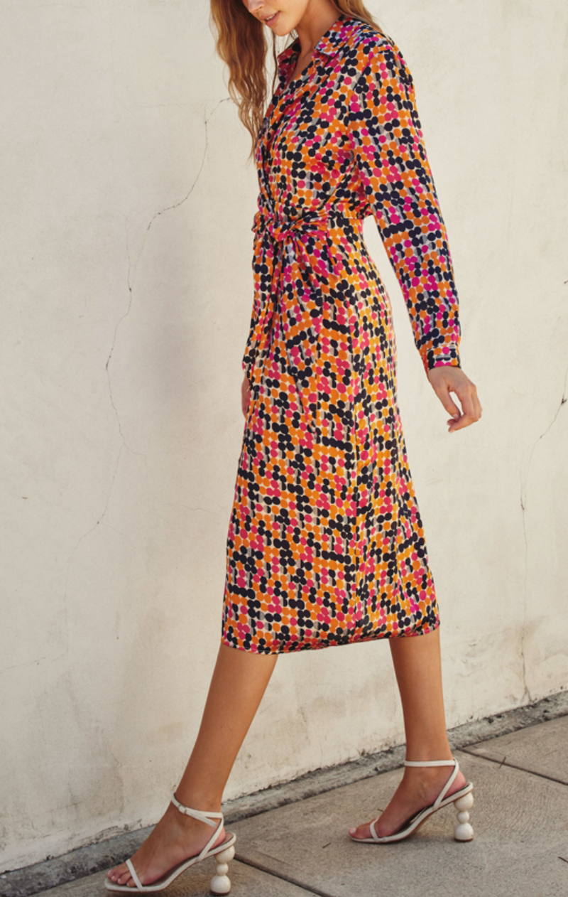 Geometric Print Shirt Dress in a Wrap Design Medium / Orange Geometric Print Shirt Dress in a Wrap Design Medium / Orange