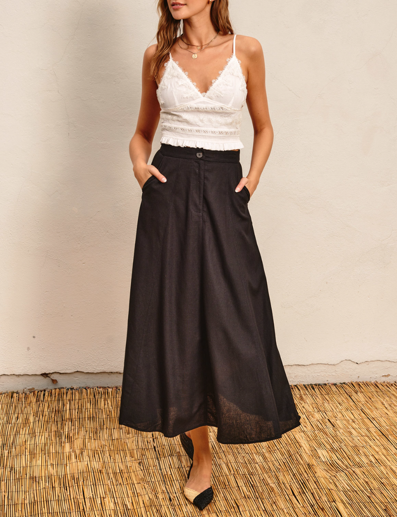 Flared Maxi Linen Skirt