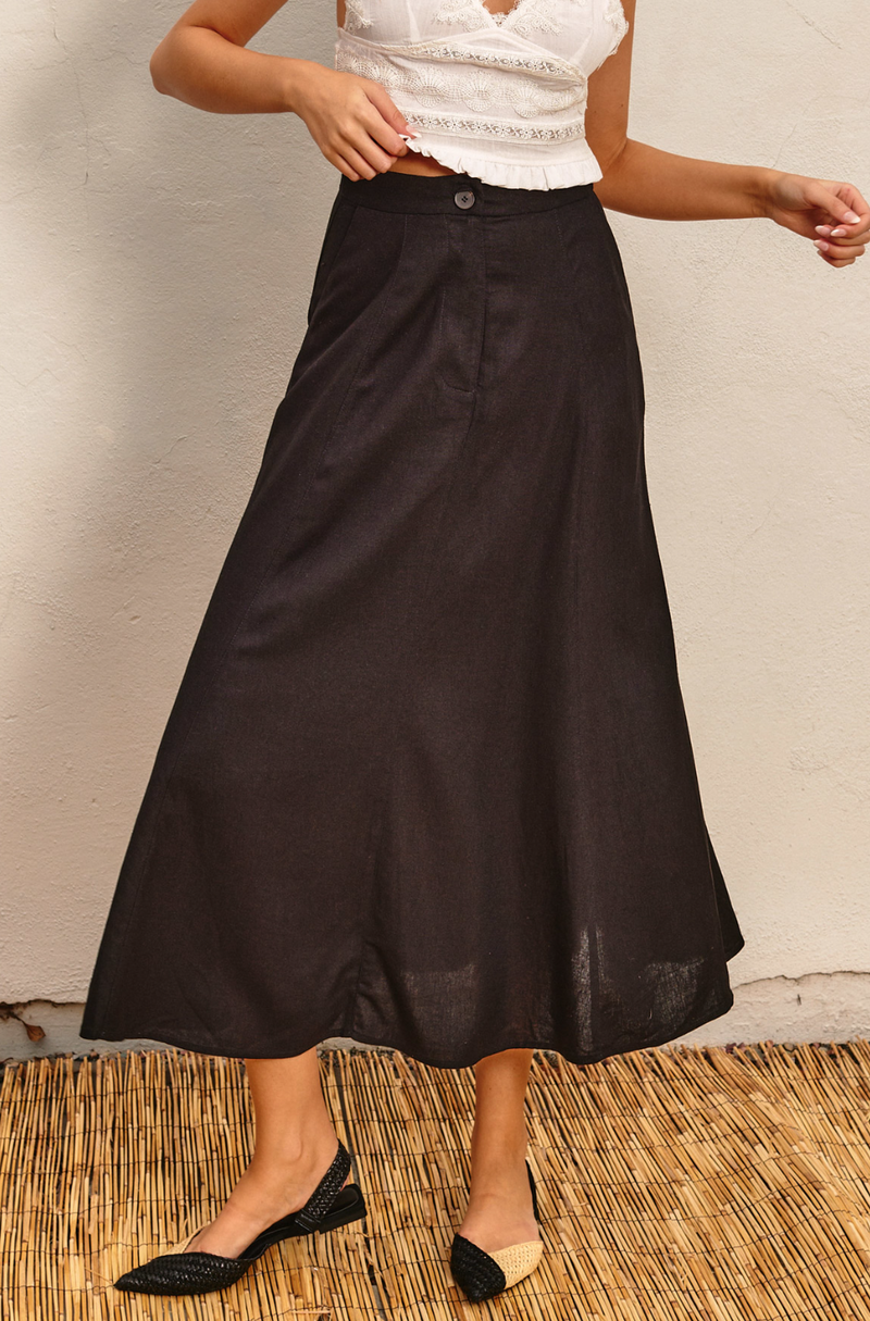 Flared Maxi Linen Skirt