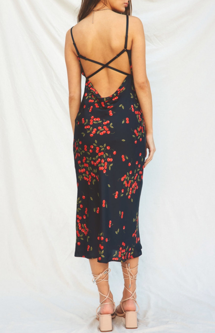 Fruit Punch Cowl Neck X Back Midi Dress